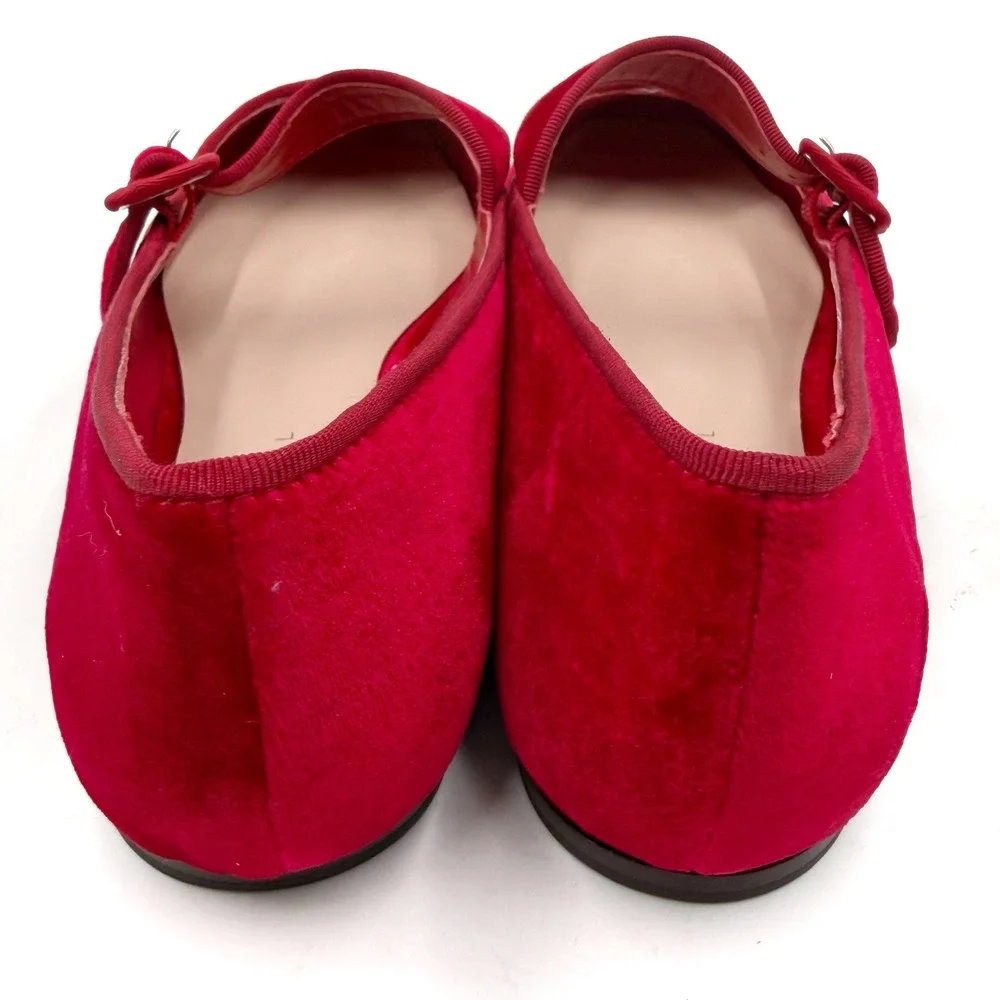 Loeffler‎ Randall Ginger Red Velvet Mary Jane Flats Square Toe Ballet Sz 9